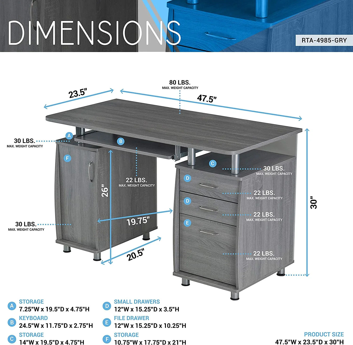 Small Computer Desk In Gray