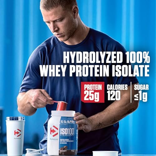 Dymatize ISO100 Whey Protein Powder Isolate, Cookies & Cream, 25g of Protein, 20 Servings, 5.5g BCAAs, Less Than 120 Cal., Gluten Free, 1g Fat, 1g Sugar, 2g Carb