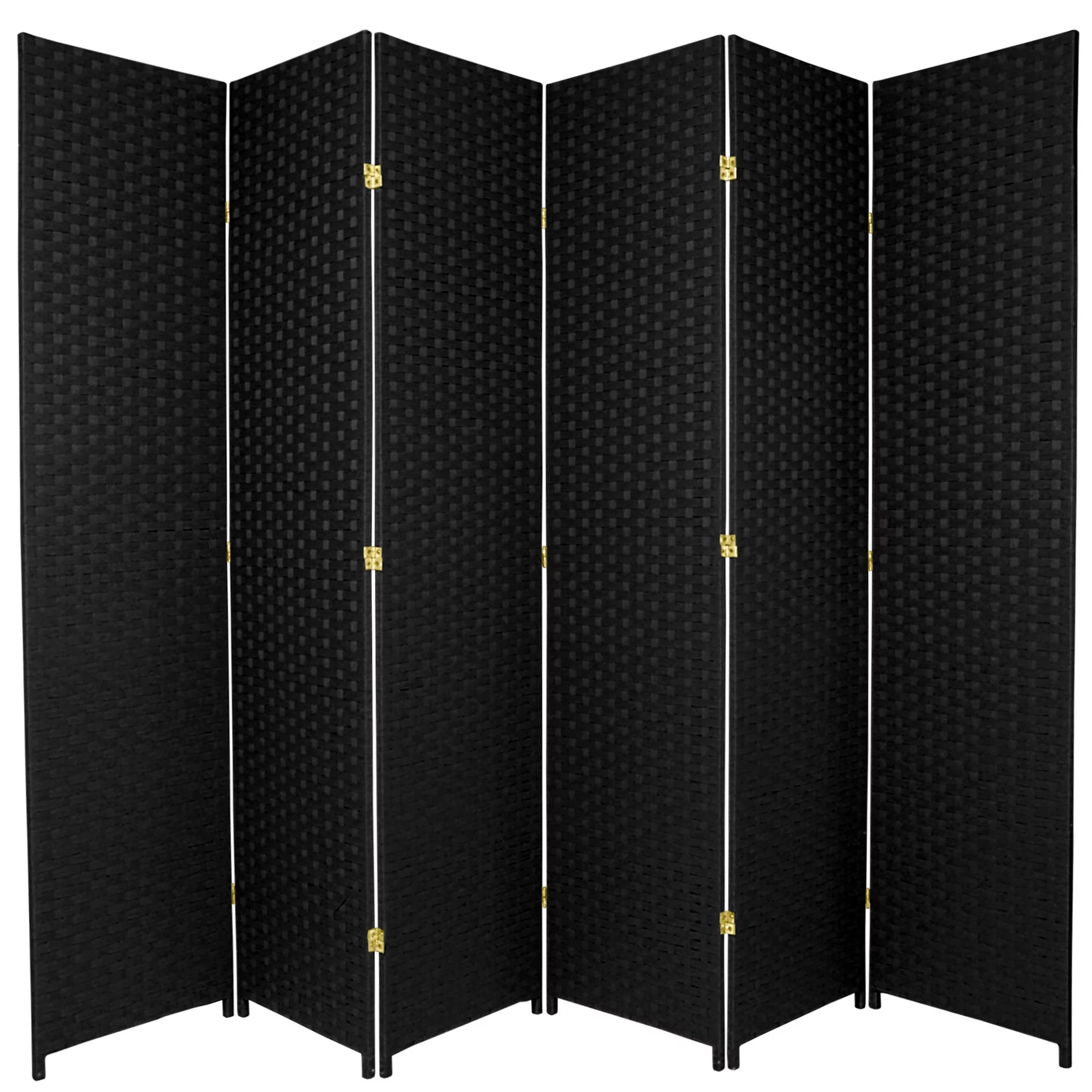 Oriental Furniture 7 ft. Tall Woven Fiber Room Divider - Black - 6 Panel