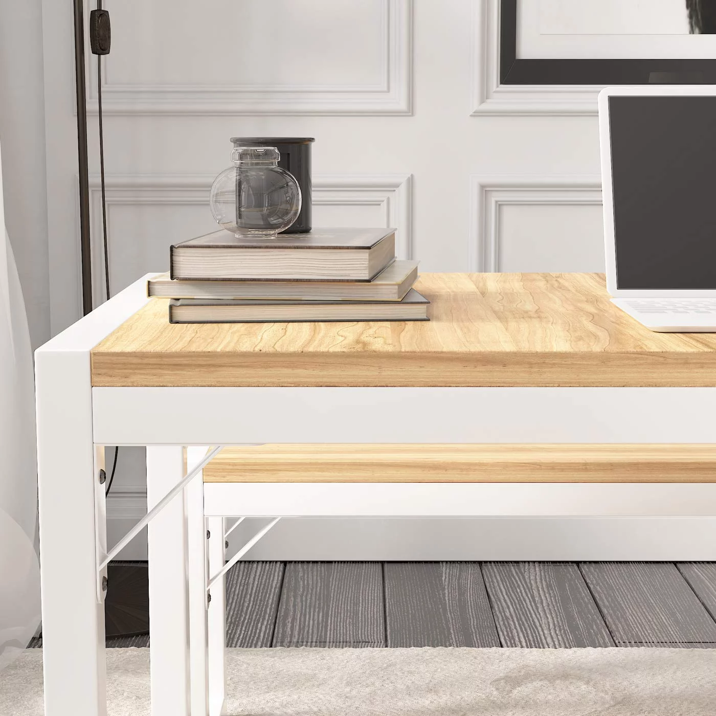 Allewie Modern 3-Piece Soho Dining/Kitchen Table Set with Benches, Sturdy Metal Frame and MDF Board