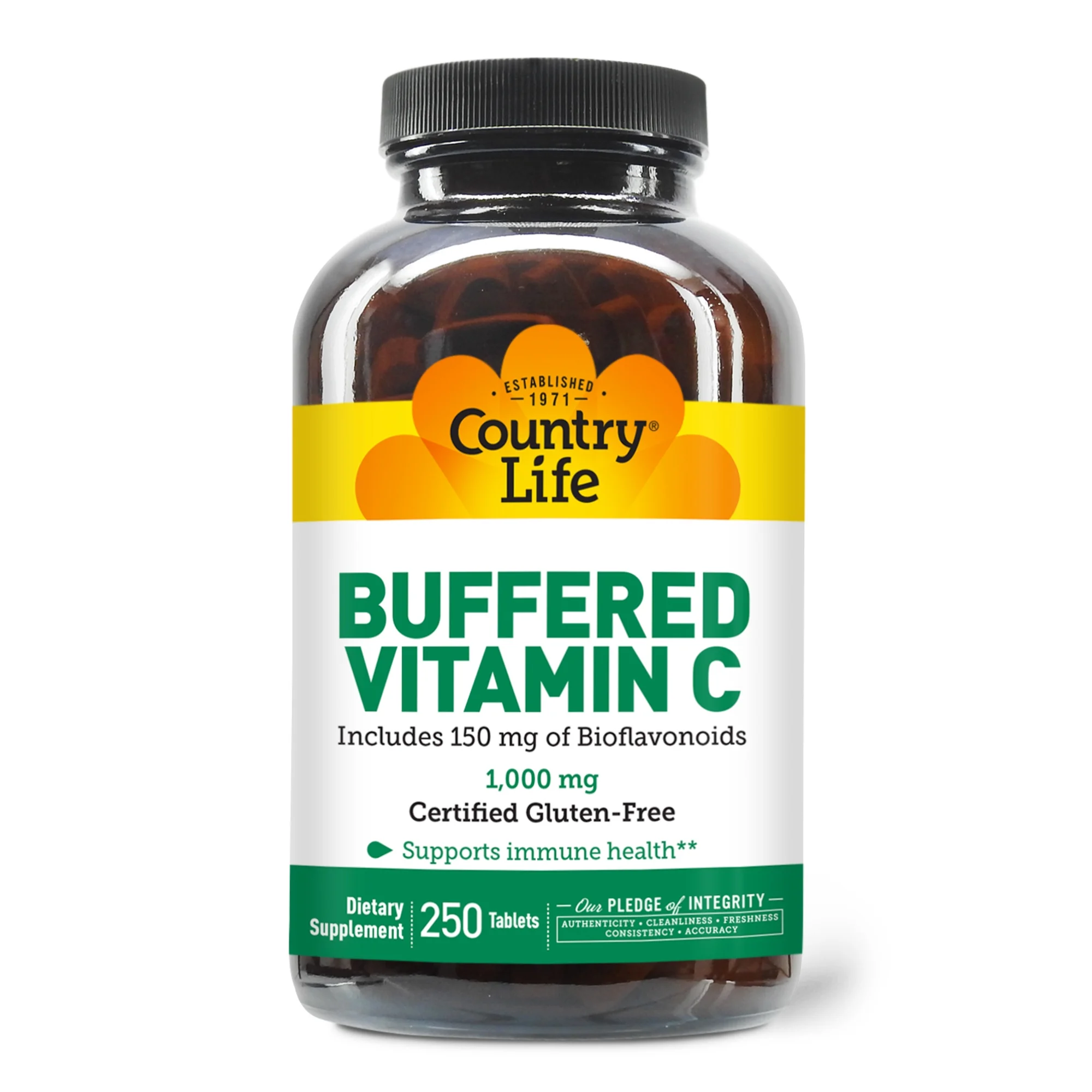 Country Life Buffered Vitamin C, 1,000 mg, 250 Tablets