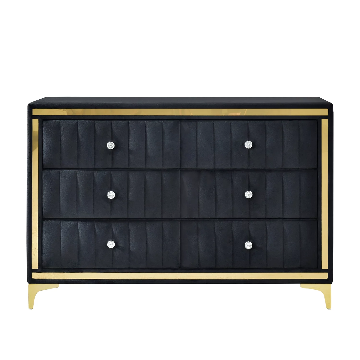 Better Home Products Velvet 6 Drawer Dresser with Gold Legs and Trim