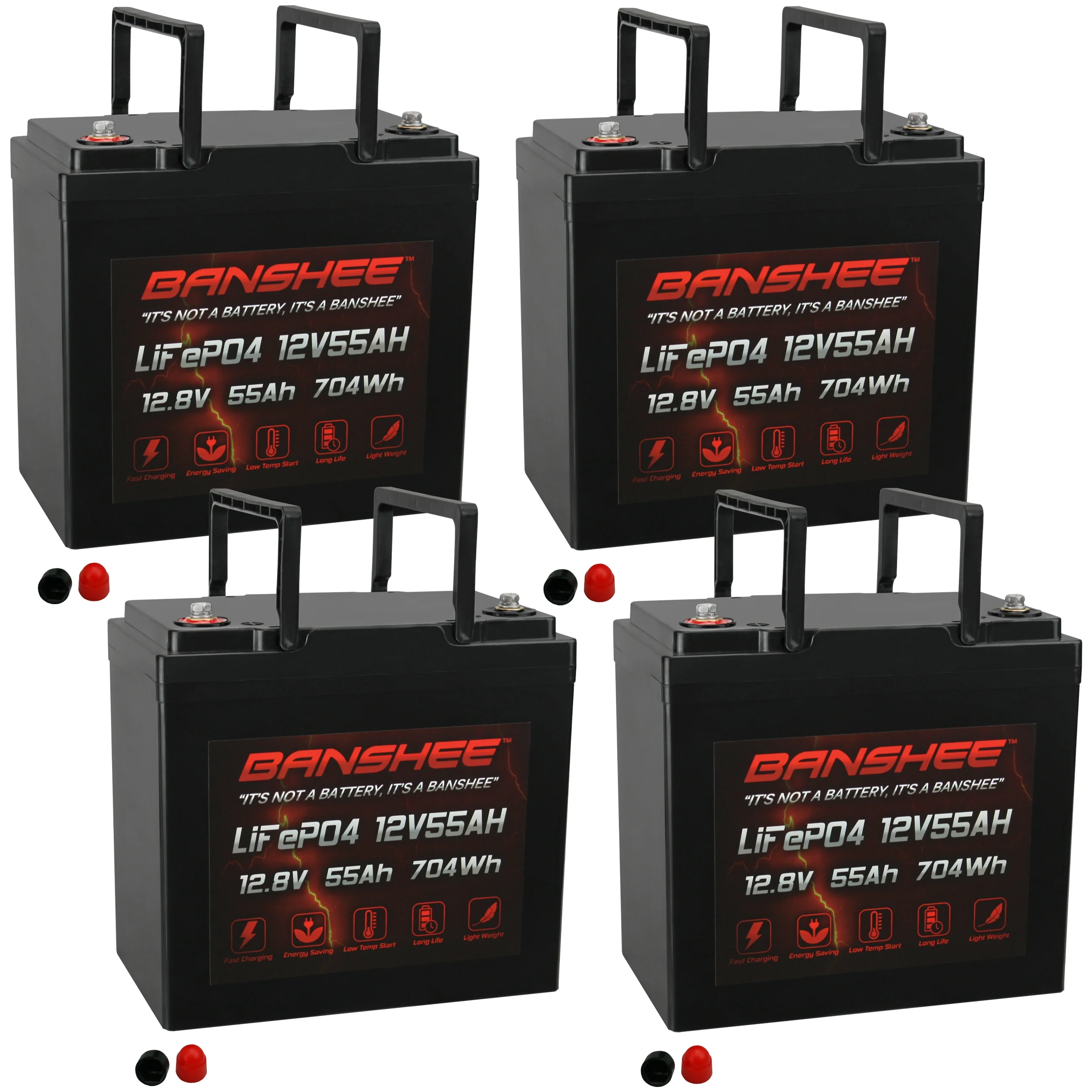 Banshee Battery 12V 55AH Lithium LiFePO4 Deep Cycle Replacement Battery Compatible with Quickie V-100 Rear Wheel Drive - 4 Pack