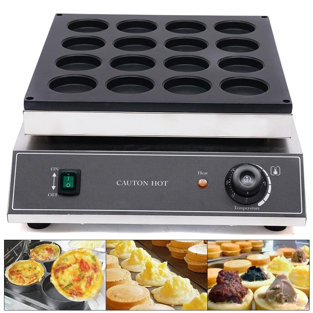 Anqidi 16 Holes Electric Nonstick Red Bean Cake Baker 1700W Commercial Stainless Steel Waffle Pancake Maker 50~300℃