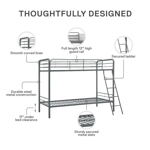 DHP Twin-Over-Futon Convertible Couch and Bed with Metal Frame, Ladder and Guardrails - Black