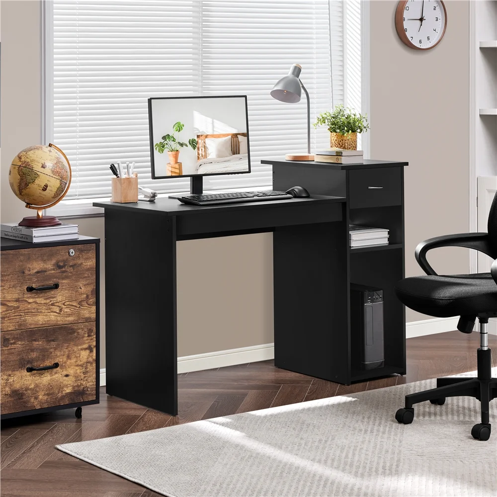 Yaheetech Computer Desk with Drawer & Shelves, Black