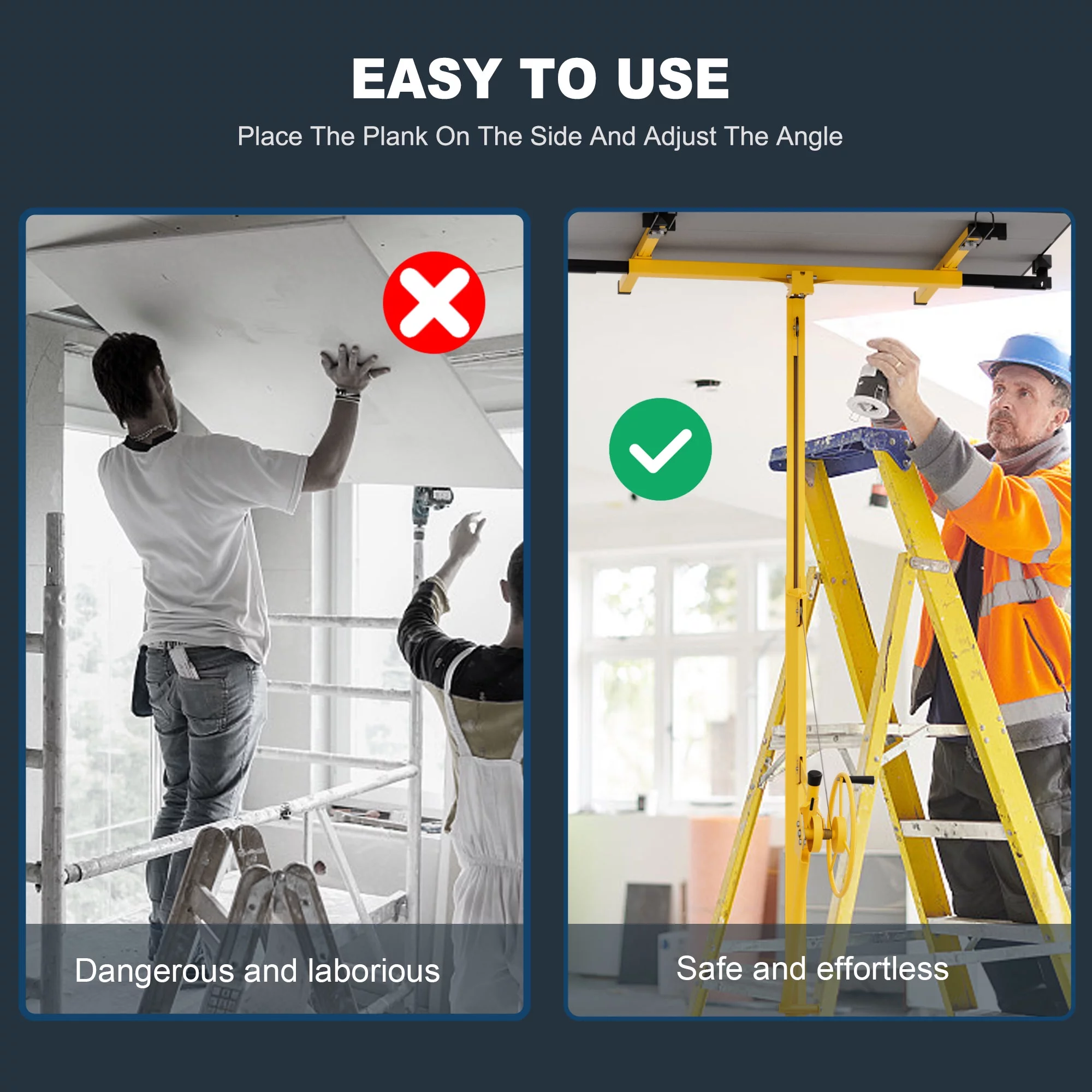 Ufurpie 11FT Drywall Rolling Lifter Panel,Sheetrock Lift, 150lb Weight Capacity Panel Hoist Jack Tool, Steel Material w/Telescopic Arm & 3 Lockable Wheels,Yellow