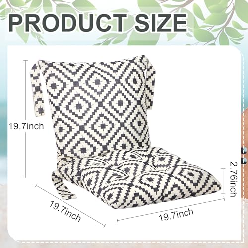 Barydat 4 Pcs Outdoor Patio Chair Cushions with Back, 21.7 x 43.3 Inch Decorative Dining Back Cushions with Tie Buffalo Plaid Indoor Outdoor for Patio Furniture(Black and White,Grid)