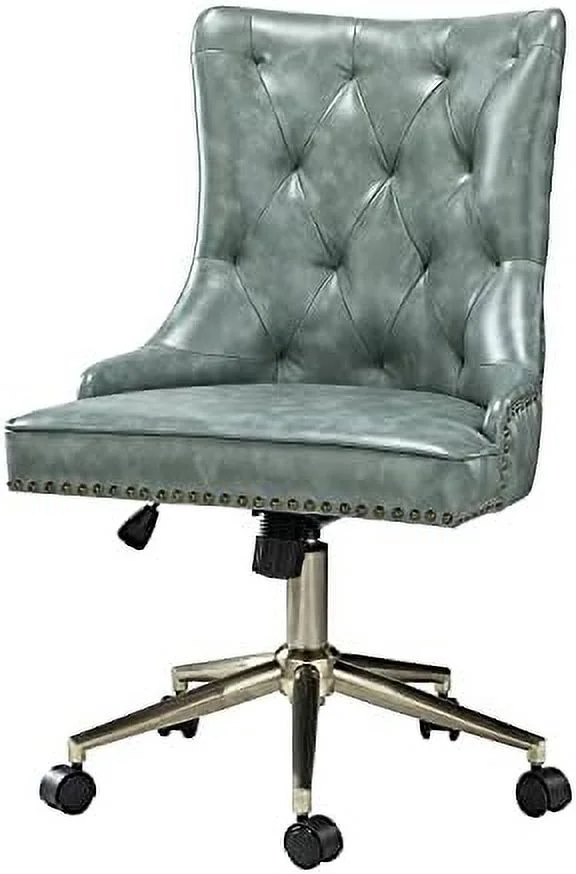 PU Leather Office Chair Armless, Home Office Leisure Chair Ergonomic -Back PU Leather Armless Chair Upholstered With 5 Rolling Casters, Height Adjustable Swivel Task Chair, SAGE