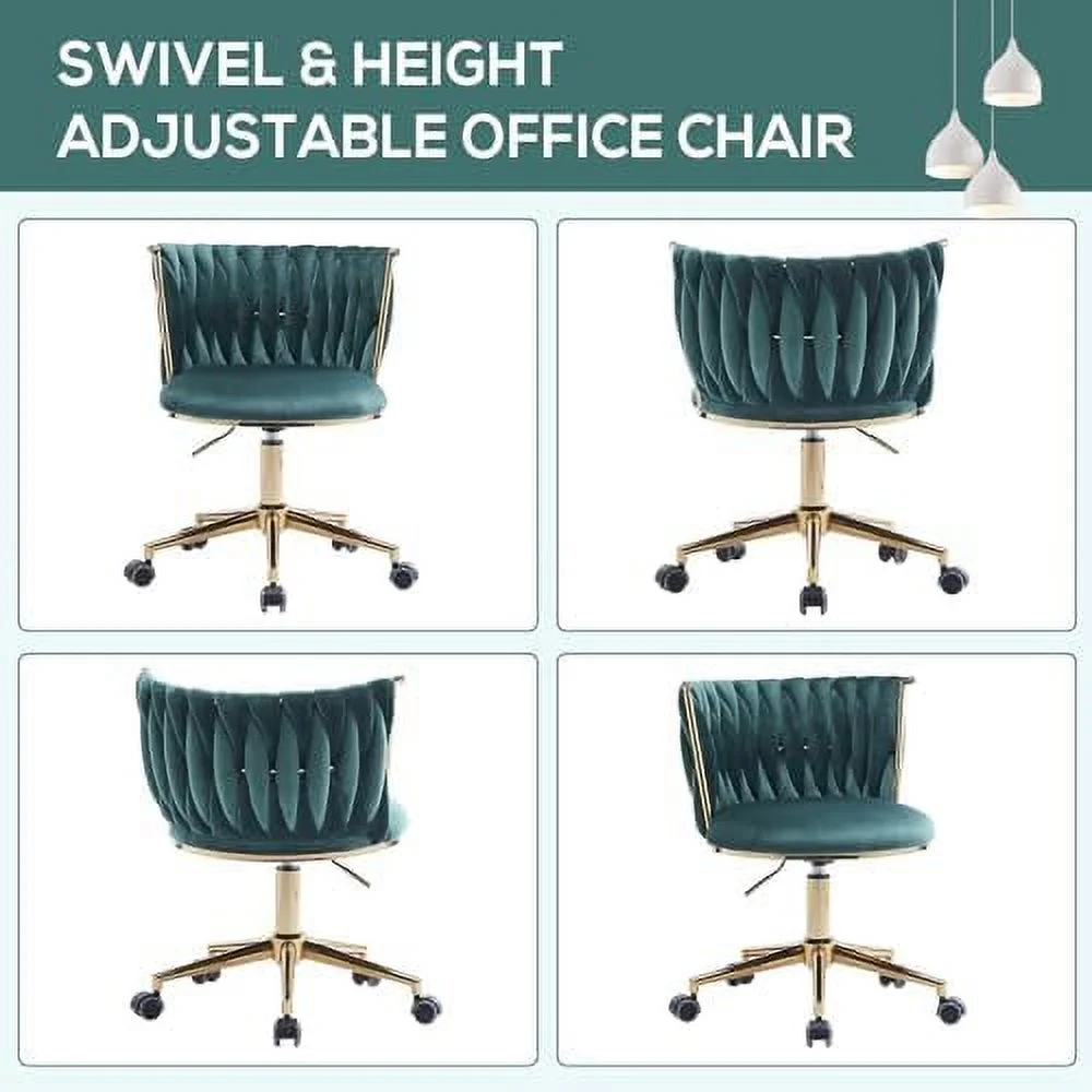 KHBIULIFE Velvet Office Desk Chair with  Woven Backrest  ° Swivel & Height Adjustable Task Chairs  Makeup Chair  Computer Chair with Stainless Base and 5 Wheels (Rose Red)