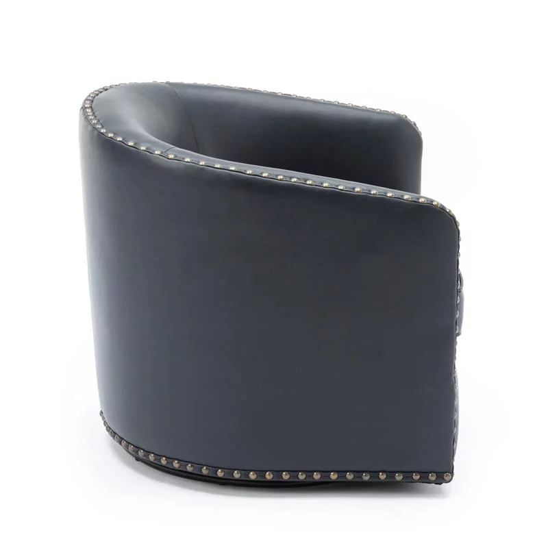 Home Square Faux Leather Swivel Arm Chair in Midnight Blue - Set of 2