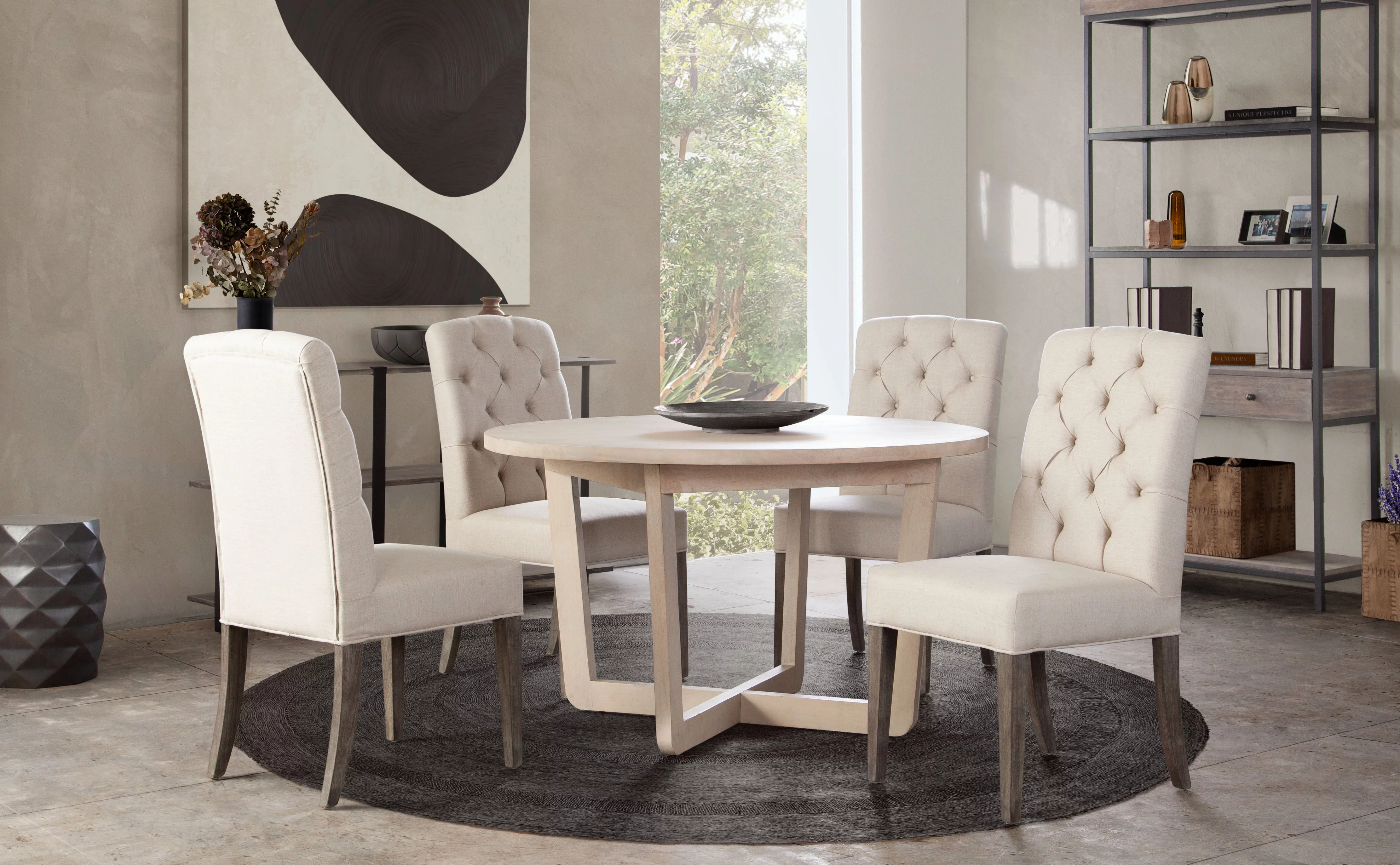 Solano 51 Round Solid Mango Wood Dining Table in Light Natural Grey Wash Finish by Diamond Sofa