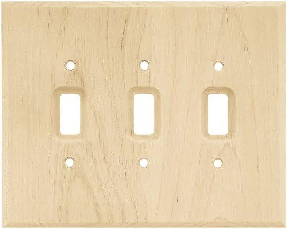 Hardware 126796 Wood Square Triple Toggle Switch Wall Plate / Switch Plate / Cover, Unfinished