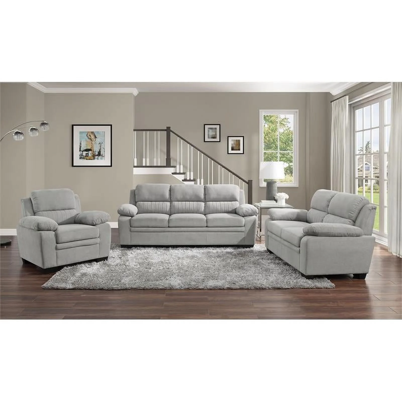 Pemberly Row Modern Textured Fabric Sofa with Pillow-top Arms in Light Gray