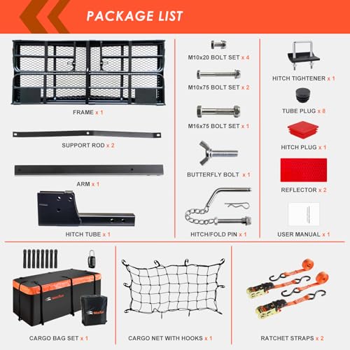 MeeFar Folding Hitch Mount Cargo Carrier Basket 60