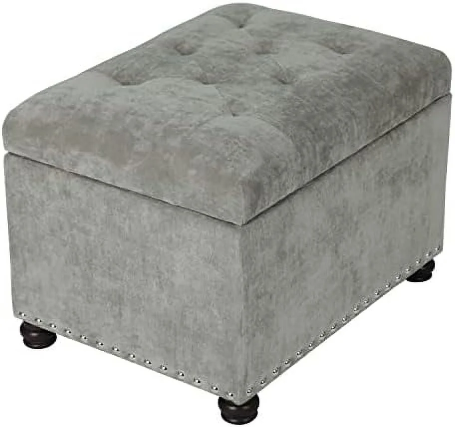 De Ville 24" Rectangle Tufted Lift Top  Ottoman Bench  Faux Leather Footrest with Foam Padded Seat  Red Brown