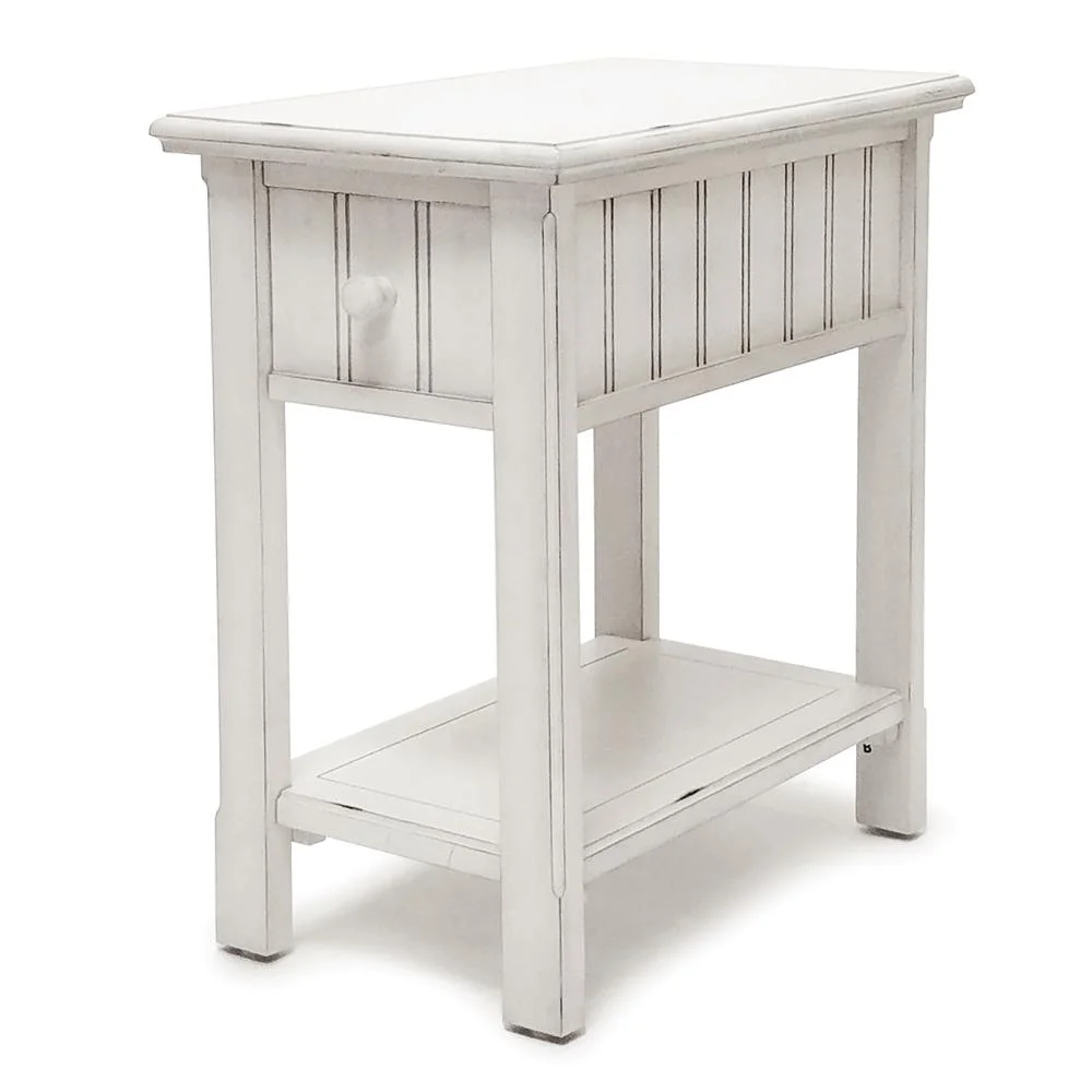 Sea Wind Florida Monaco Wood Chairside Table with Lower Shelf in White