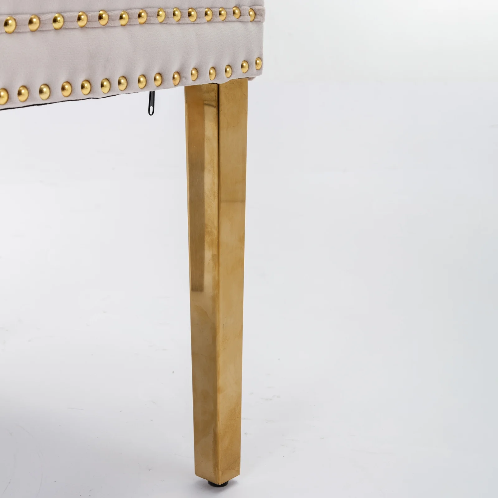 Glavbiku Modern High End Velvet Dining Chair Set of 2,Dining Room Rivets Chairs with Gold Legs,Beige