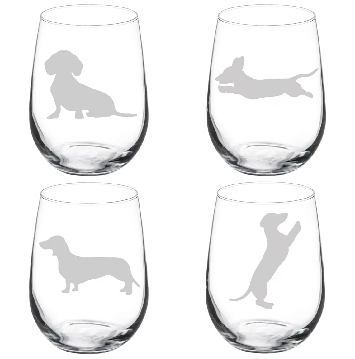 MIP Set of 4 Wine Glass Goblet Dachshund Collection (17 oz Stemless)