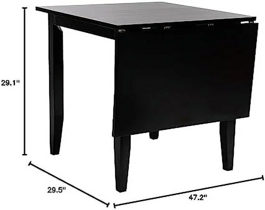 Home Collection Miliano Matte Black Drop End Leaf Dining Room Table DTB1404A, 0