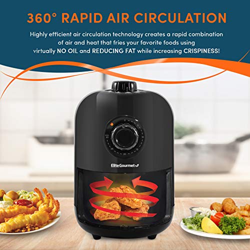 Elite Gourmet EAF0852SS 8.5Qt. Capacity Air Fryer Oven, Air Fry, Broil, Toast, Bake & Broil with Convection, Time and Temperature Controls, 800-Watts, Includes 25 Delicious Recipes, Stainless Steel