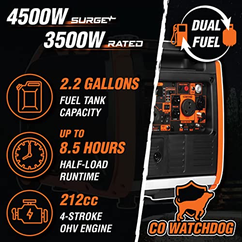 WEN Quiet 6800-Watt Dual Fuel RV-Ready Electric Start Portable Inverter Generator with Fuel Shut Off and CO Watchdog for Electric Vehicle Backup (DF680iX)