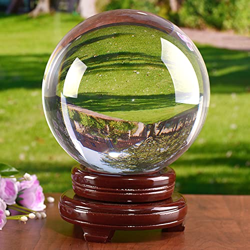 K9 Crystal Ball 150mm(6 inch) Clear Crystal Ball with Wooden Stand for Lense Ball Meditation Divination Healing Photography Decor Magic Healing Sphere Ball
