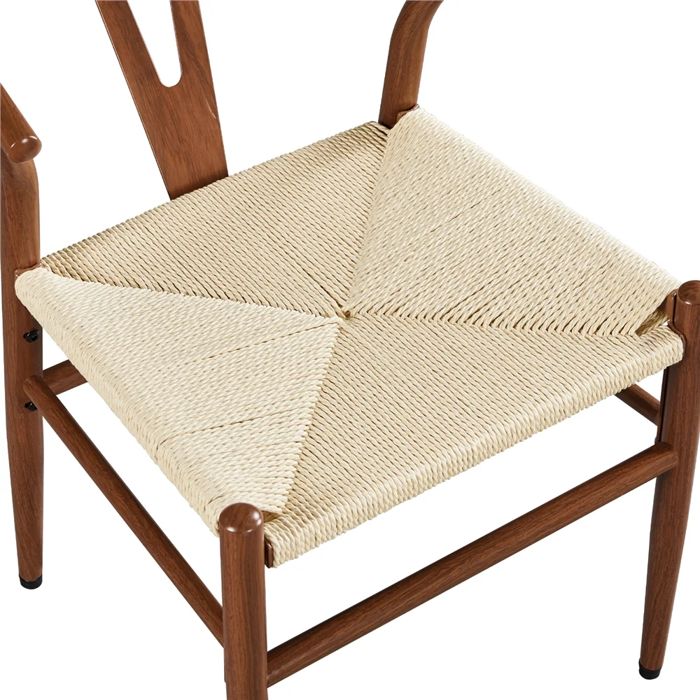 Easyfashion Set of 2 Weave Arm Chair Dining Chairs, Metallic Brown