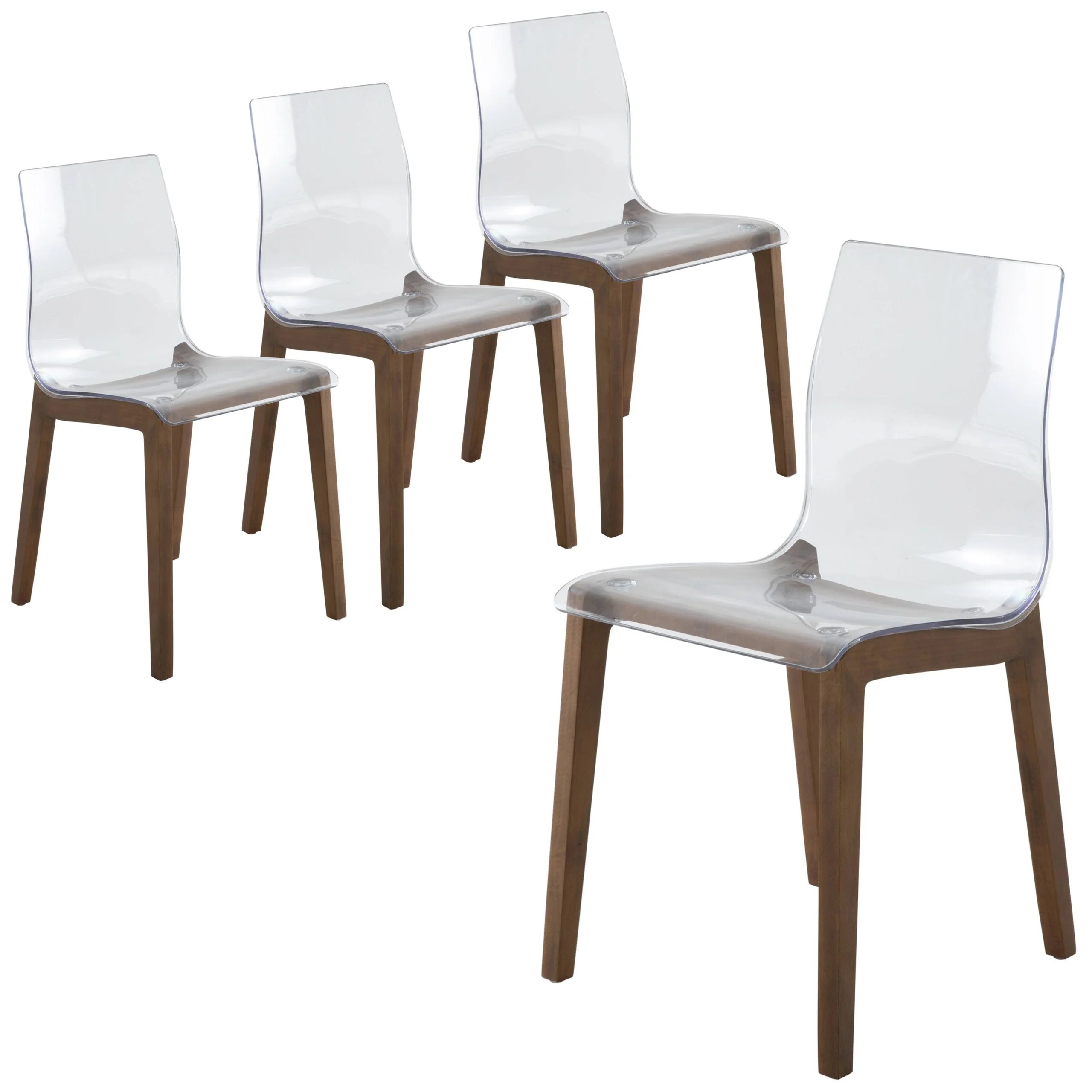LeisureMod Marsden Modern Dining Chair with Beech Legs, Contemporary Plastic Side Chair for Kitchen and Dining Room, Set of 4 (Walnut)