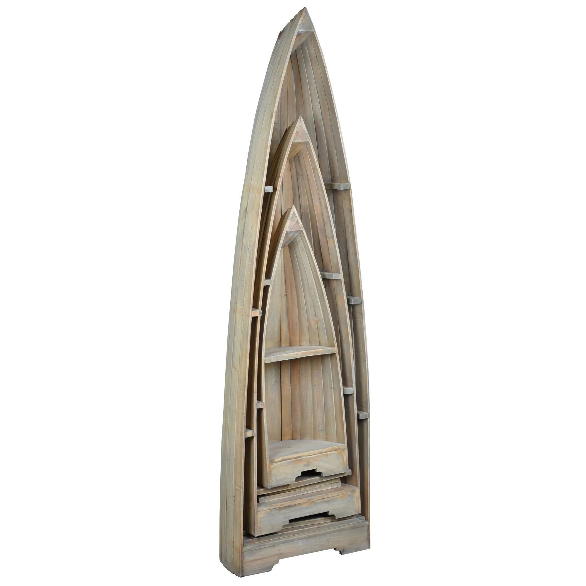Cottage Solid Wood 3 Boat Shaped Freestanding Shelves in Driftwood Brown
