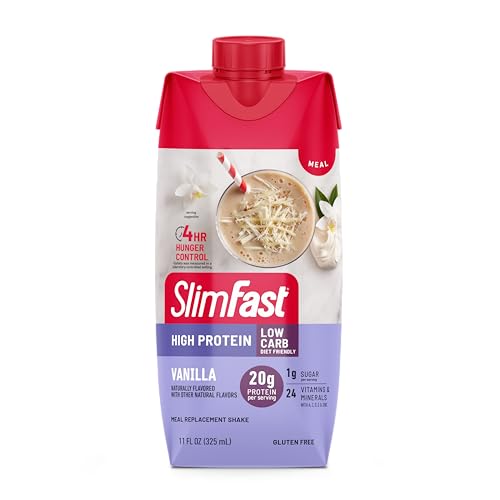 SlimFast Protein Shake, Chocolate- 20g Protein, Meal Replacement Shake Ready to Drink, High Protein with Low Carb and Low Sugar, 24 Vitamins and Minerals, 12 Count (Pack of 1) (Packaging May Vary)
