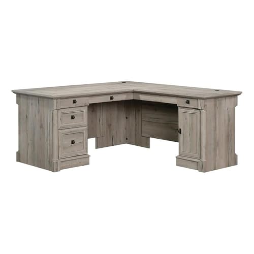 BOWERY HILL L-Shape Home Office Executive Desk with Large Drawers, Letter Size Hanging File Drawer and CPU Tower in Wind Oak Finish