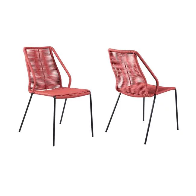Armen Living Clip Outdoor Dining Chair - Steel - Set of 2 - Stackable - Red