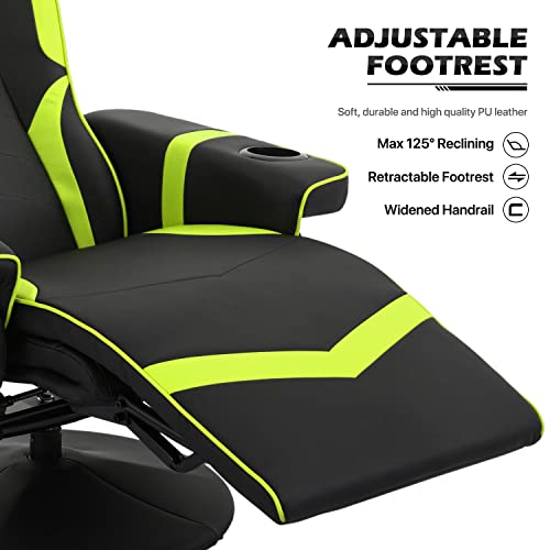 MoNiBloom Video Gaming Chair Racing Style Single Living Room Sofa Recliner with Detachable Headrest, Ergonomic Comfy Home Theater Seating Game Lounge Chair w/Retractable Footrest and Cup Holder, Grey