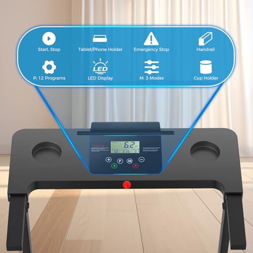 Portable Foldable Treadmills for Home, Small Folding Treadmill for Home Office with 300 LBS Capacity, Walking Running Exercise Electric Compact Treadmill with LED Display