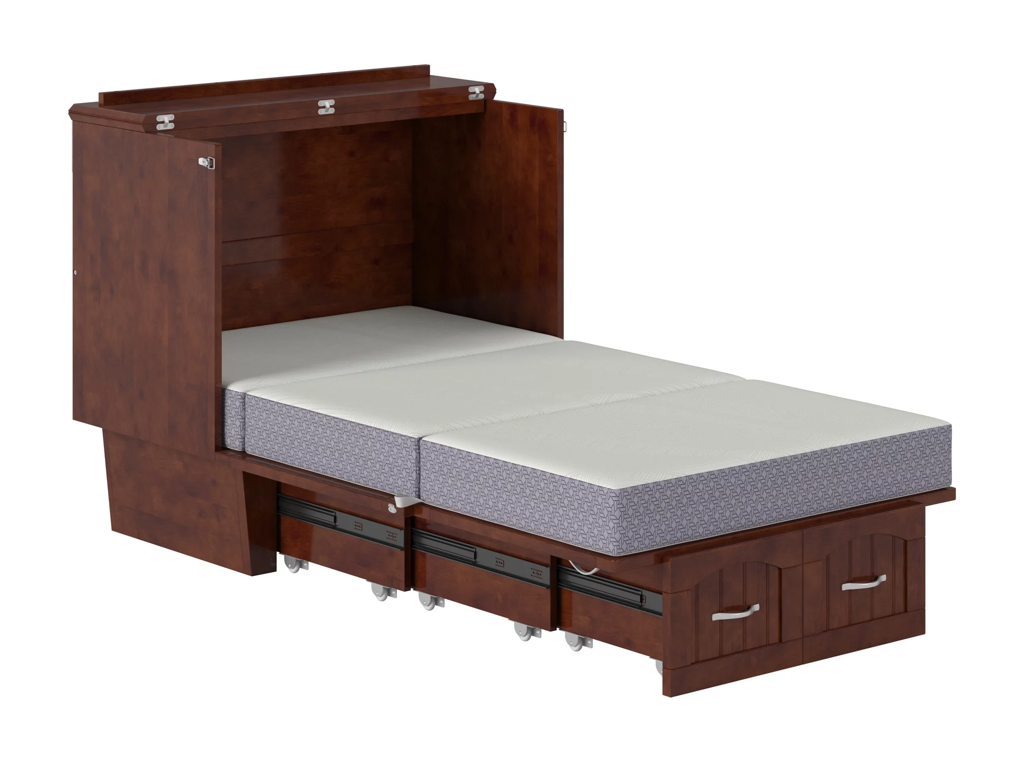 AFI Sydney Twin Solid Wood Murphy Bed Chest with Mattress, Drawer & Charger, Walnut