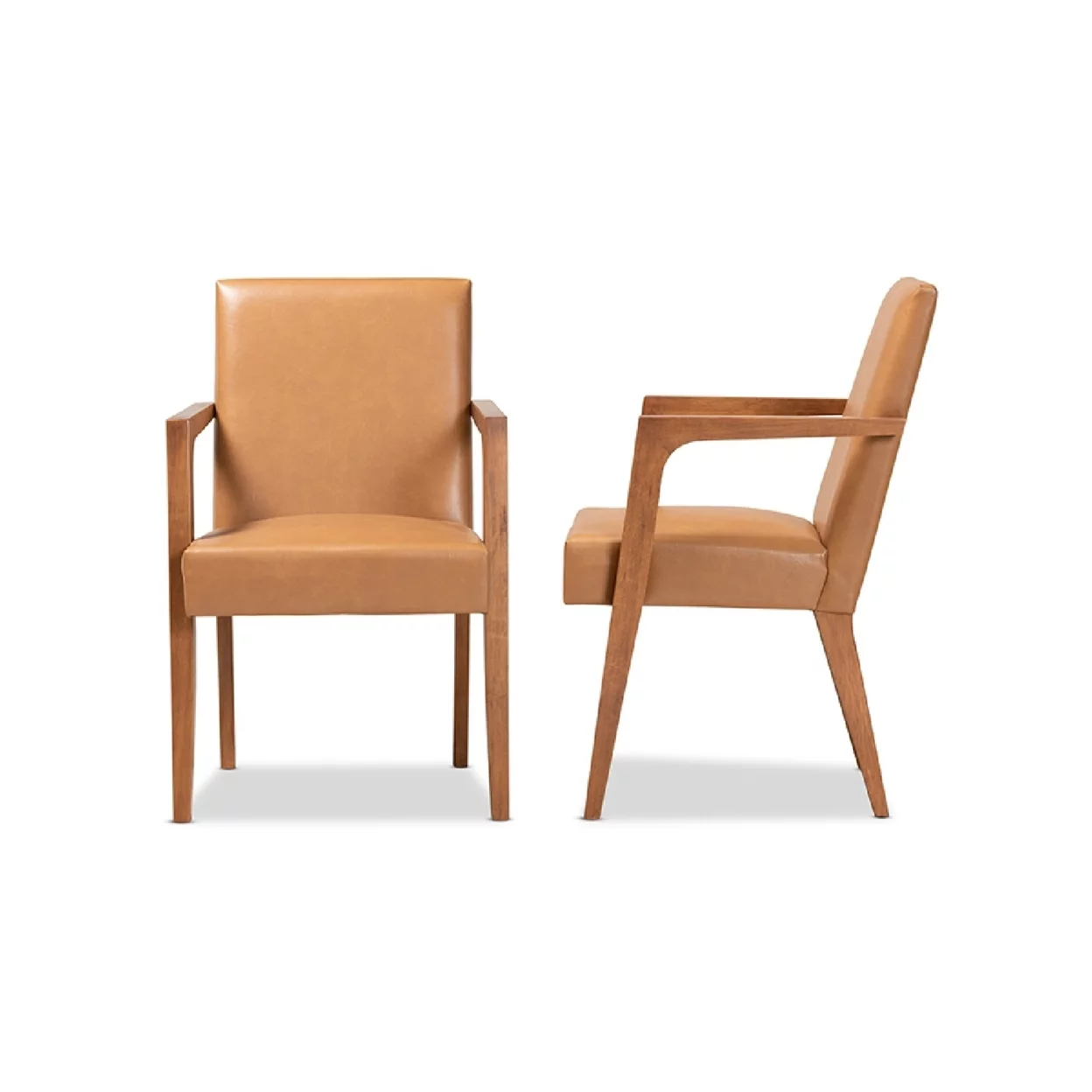 Baxton Studio Andrea Mid-Century Modern Tan Faux Leather Upholstered and Walnut Brown Finished Wood 2-Piece Armchair Set