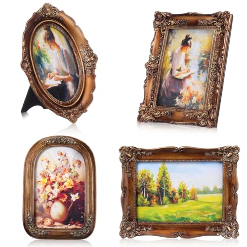 Geetery 4 Pcs Black Gothic Vintage Picture Frame Set Victorian Antique Ofrenda Photo Picture Frame Small Luxury Wall Hanging Decor for Gallery Wall Photo Display Tabletop Home Decoration