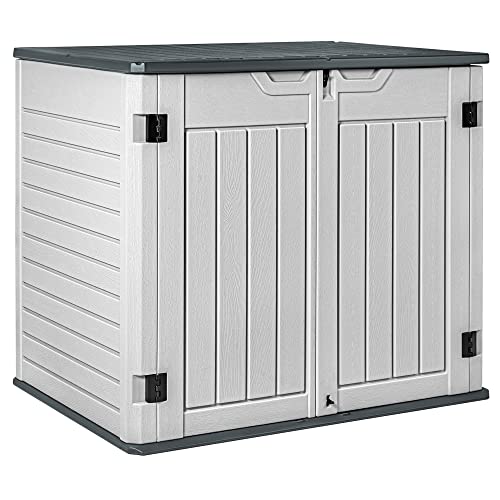 Devoko Resin Outdoor Storage Shed 34 Cu Ft Horizontal Outdoor Storage Cabinet Waterproof Patio Tools Storage Box for Sofa Cushion, Lawn Mower and Garbage Cans