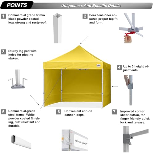 ABCCANOPY Easy Pop Up Canopy Tent with Sidewalls 10x10 Commercial -Series, White