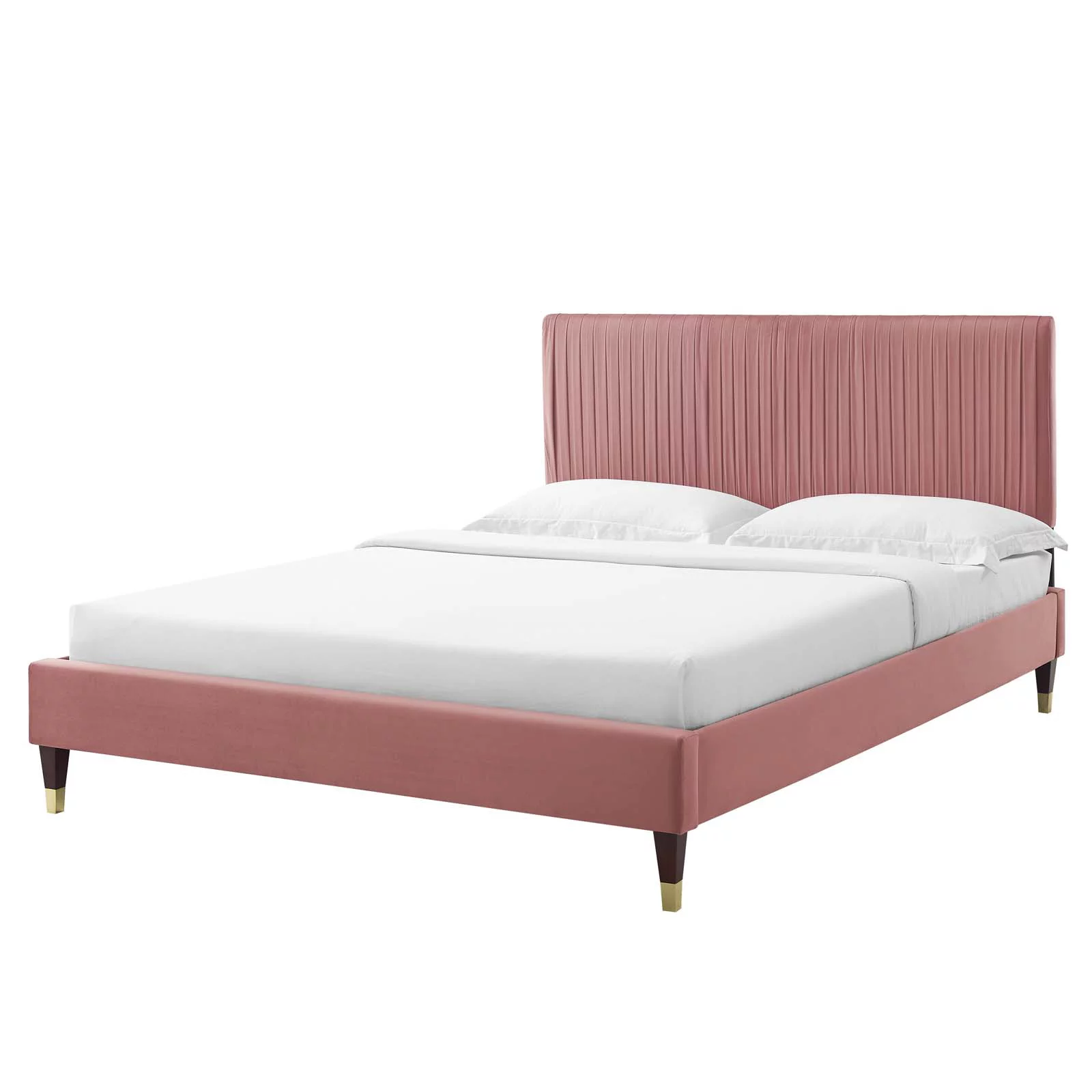 Platform Bed Frame, Full Size, Velvet, Pink, Modern Contemporary Urban Design, Bedroom Master Guest Suite