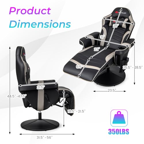 POWERSTONE Gaming Recliner Massage Gaming Chair with Footrest Ergonomic PU Leather Single Sofa with Cup Holder Headrest and Side Pouch, Adjustable Living Room Chair Seating, Black