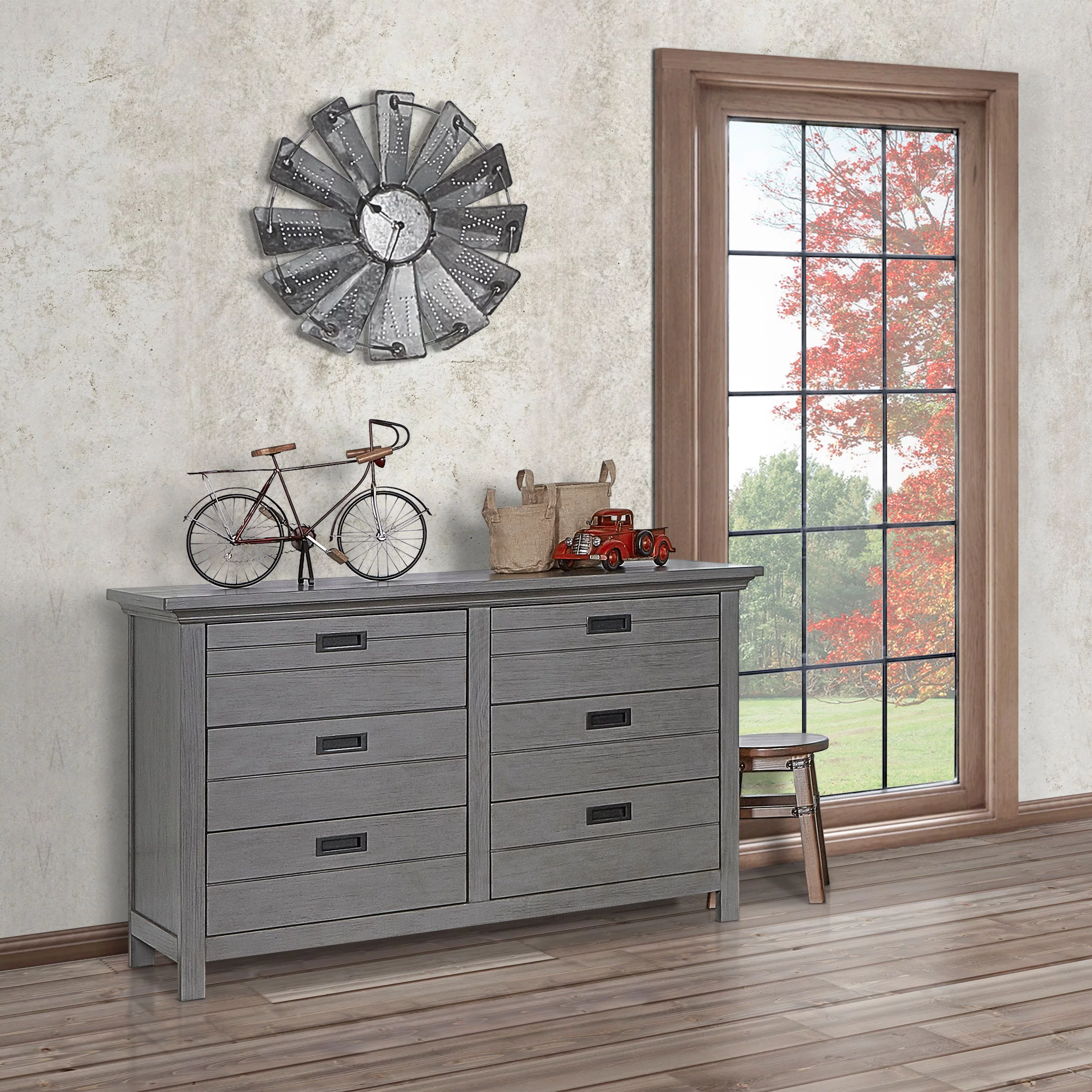 Evolur Waverly 6 Drawer Double Dresser Rustic Gray