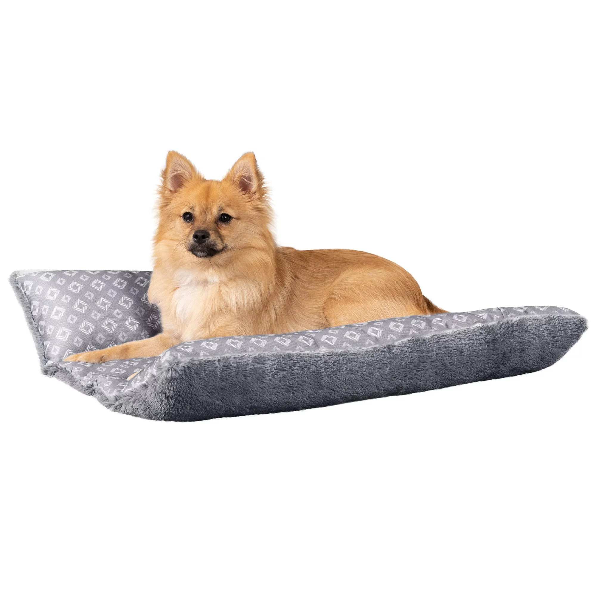 FurHaven Pet Products Cuddle Loaf Bed Plush Faux Fur and Diamond Print Pet Bed for Rabbits & Small Pets - Large, Gray