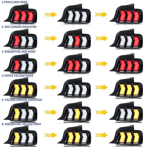 LED Tail Lights Assembly Compatible with Ford Mustang 2005-2009 S-197 Start-up Animation Sequential Turn Signal Rear Lamps Assembly