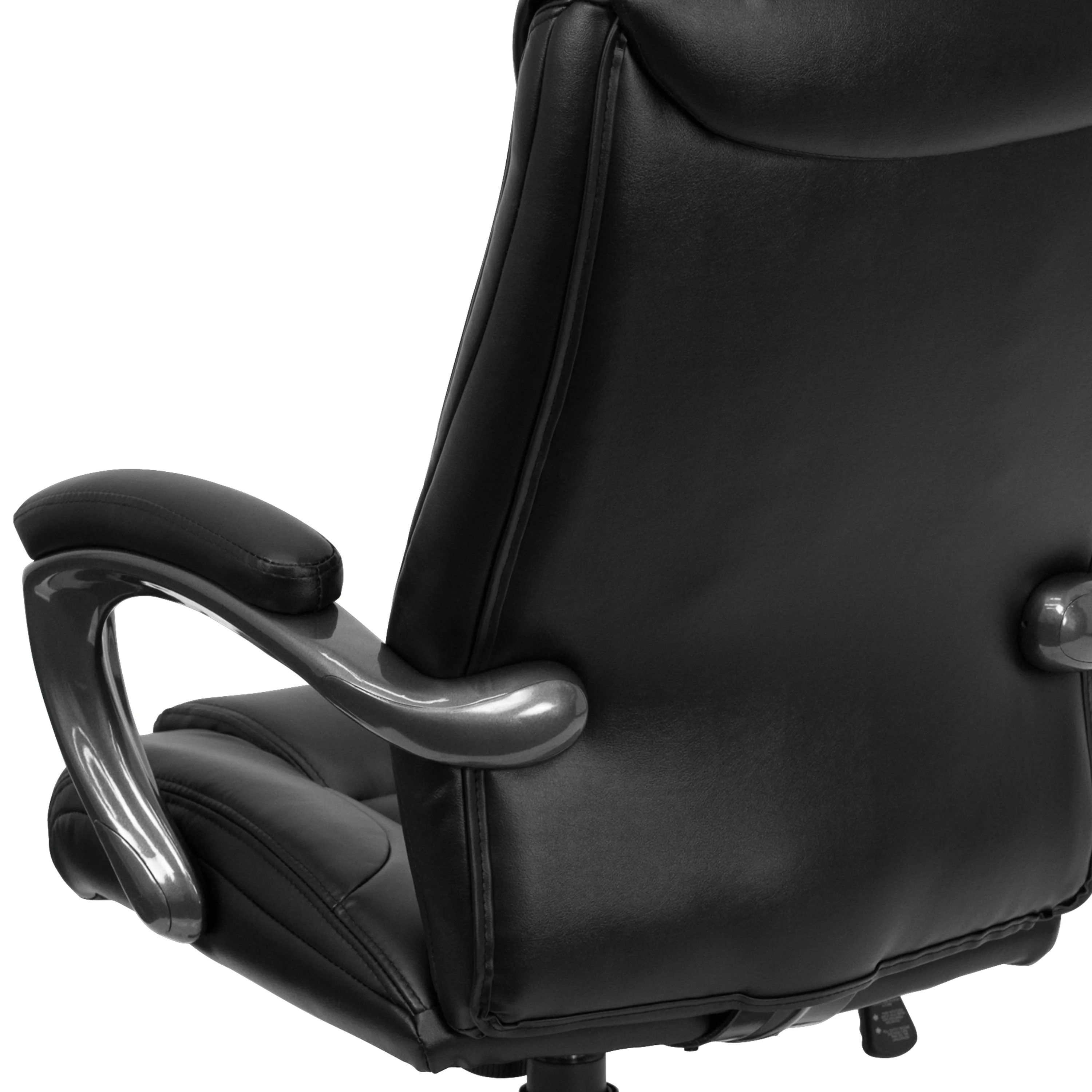 BizChair High Back Black LeatherSoft Layered Upholstered Executive Swivel Ergonomic Office Chair with Smoke Metal Base and Arms