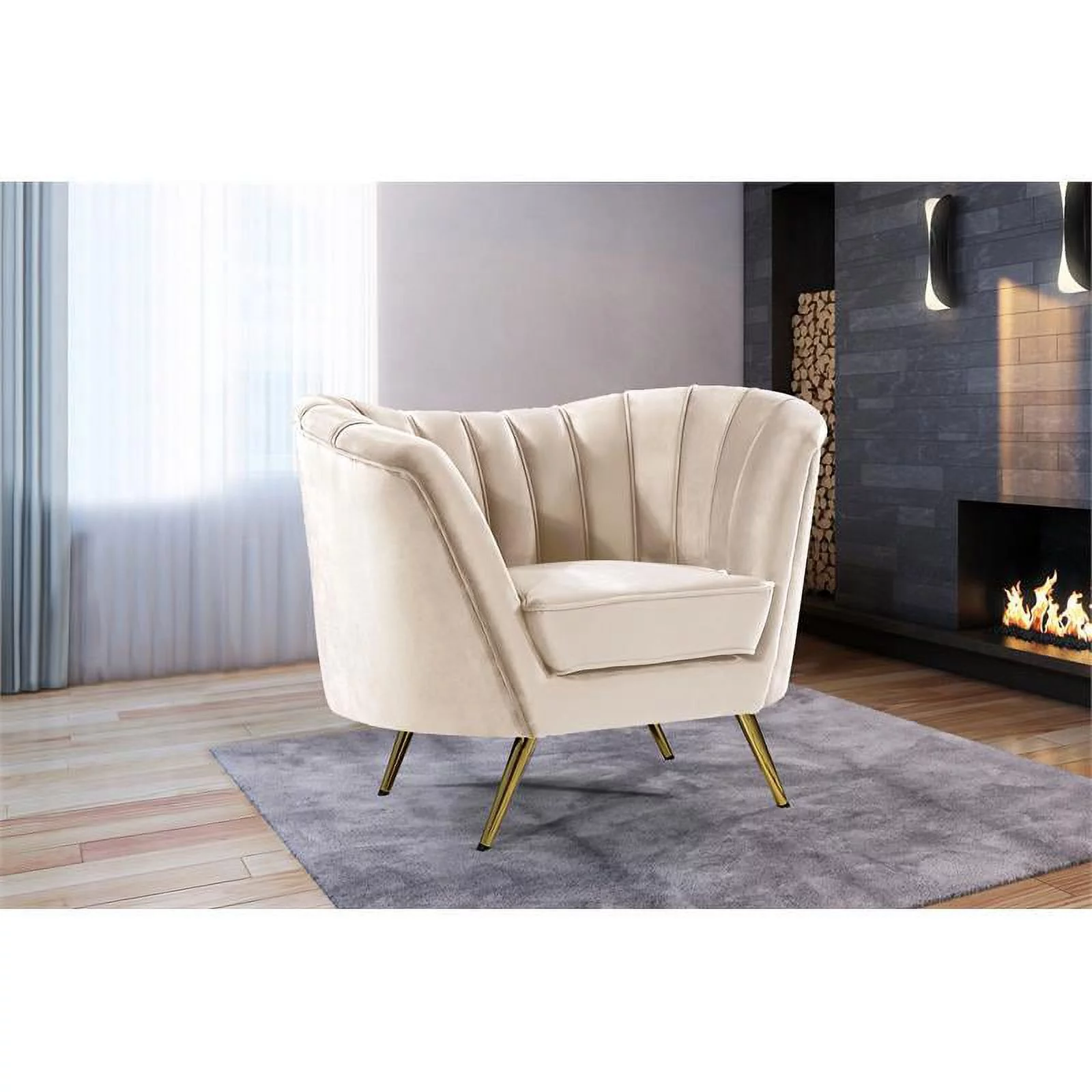 Home Square 2-Piece Set with Accent Chair and Chaise in Cream and Gold