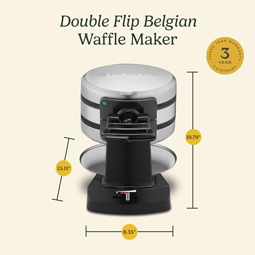 Cuisinart Double Flip Belgian Waffle Maker, 180° Flip, Ready Indicator Light, 1400W Nonstick Waffle Iron Plates, WAF-F40, Black/Stainless