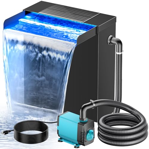 POPOSOAP Pond Waterfall Spillway with Pump Kit, 304 Stainless Steel Waterfall Spillway with Filtration & 660GPH Pond Pump & 9.8FT Tubing Outdoor Fountain Kit for Garden,Backyard Decor,13.4
