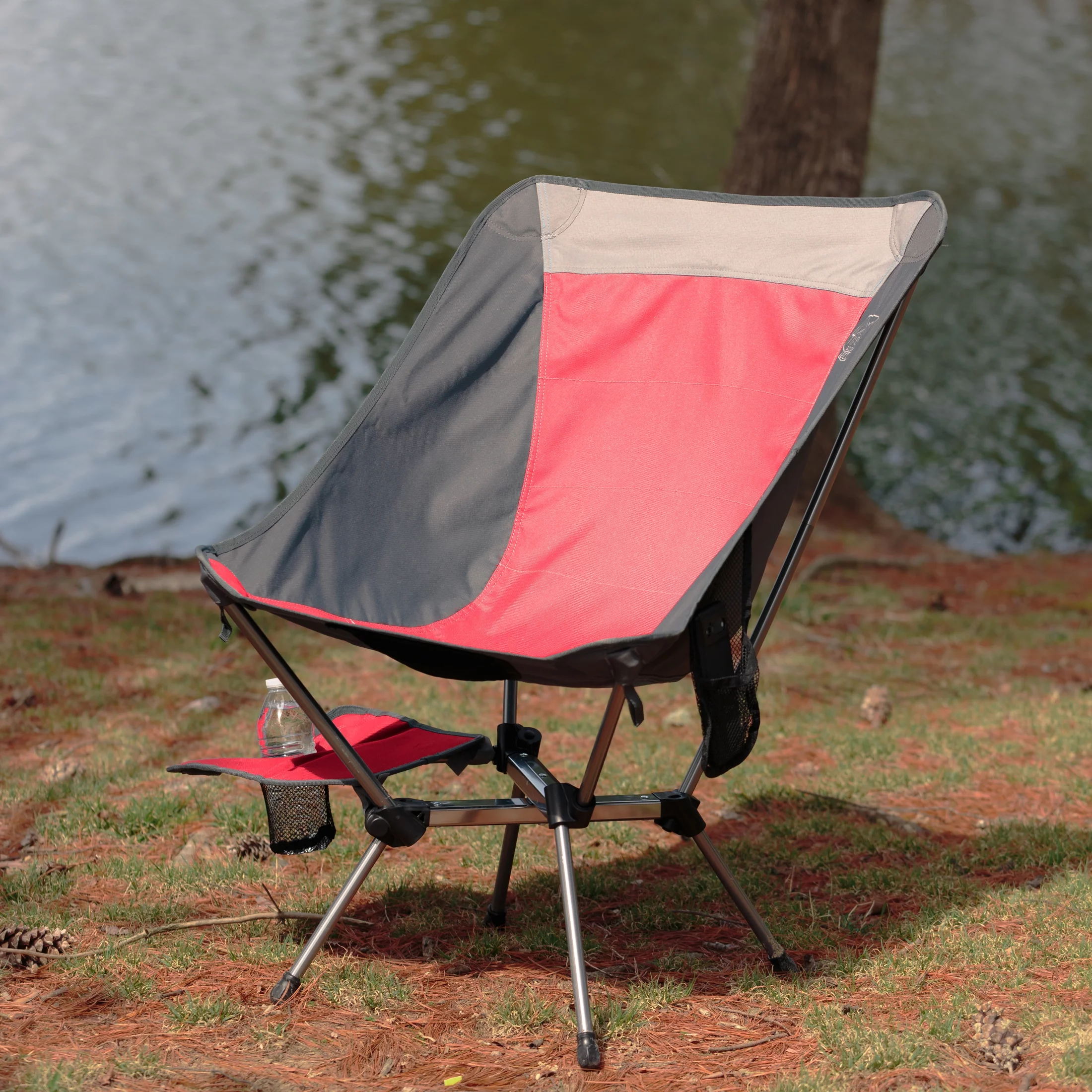 Timber Ridge Yew x-Frame Backpack Camping Chair, Red and Gray, Adult